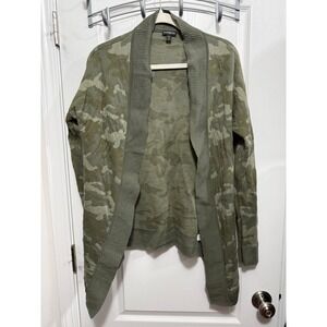 Express Womens S Camouflage Open Front Cardigan‎ Green Cotton Knit Sweater Camo